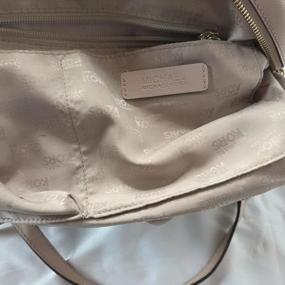 Michael Kors Pink and Gold Studded Bowling Satchel Crossbody
